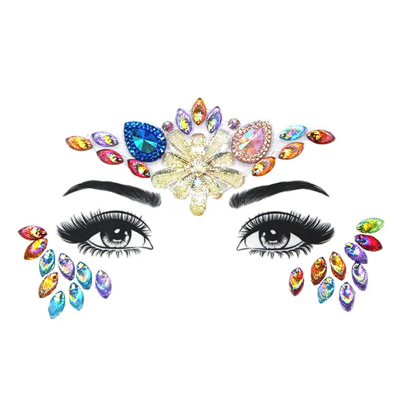 Fashion Colorful Rhinestone Face Stickers For Womwn Party Decor Eyebrow Stick Resin Drill Self-Adhesive Crystal Sticker | Дом и сад