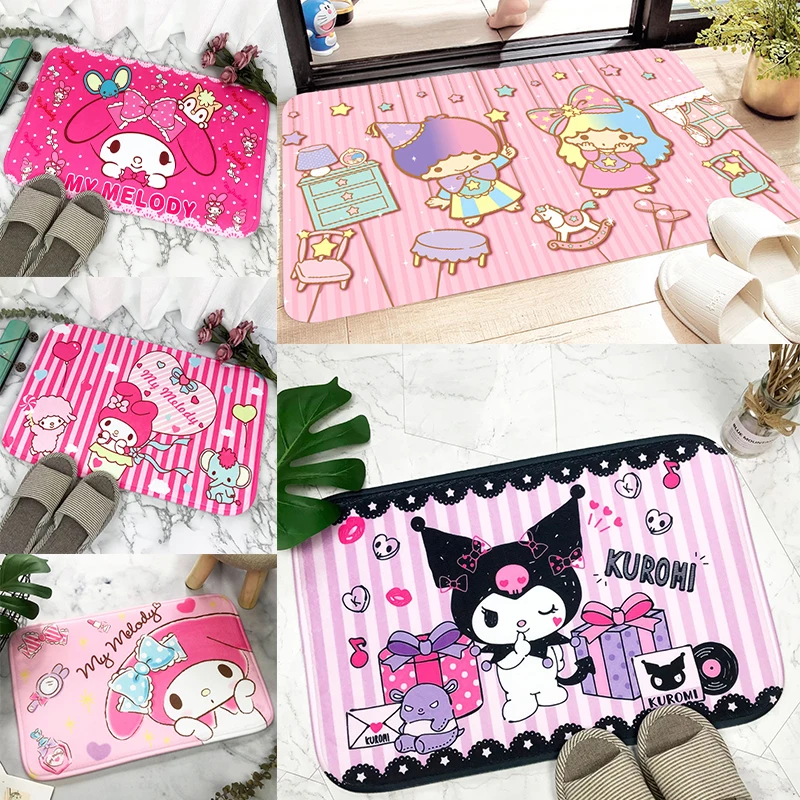 Hello KT Kawaii My Melody Cartoon Pad Printed Childrens Carpet Cinnamorol Flannel Sponge Absorbent Pad Kuromi Bathroom Skid Pad