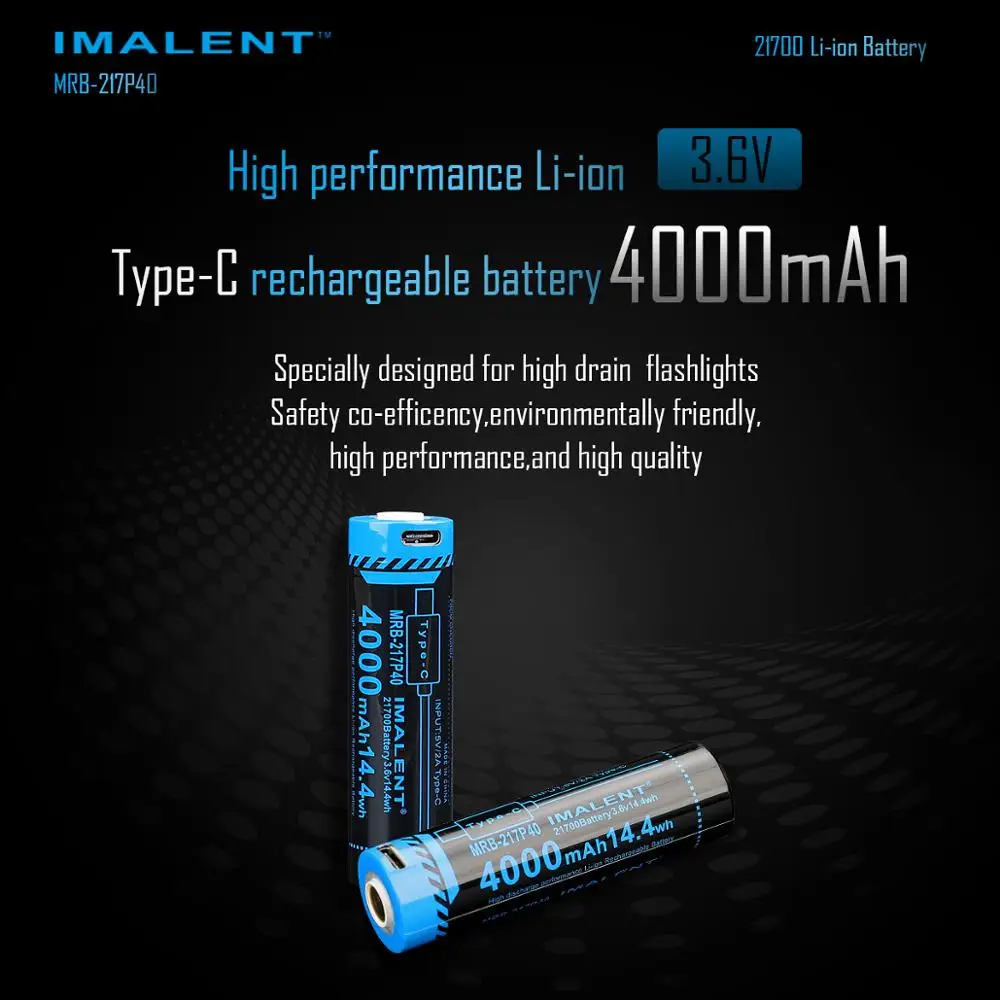 Перезаряжаемая литий-ионная батарея IMALENT, 21700, 4000 мАч, аккумуляторы, литий-ионный аккумулятор типа C для фонарика, 3,6 В, аксессуары для MS03