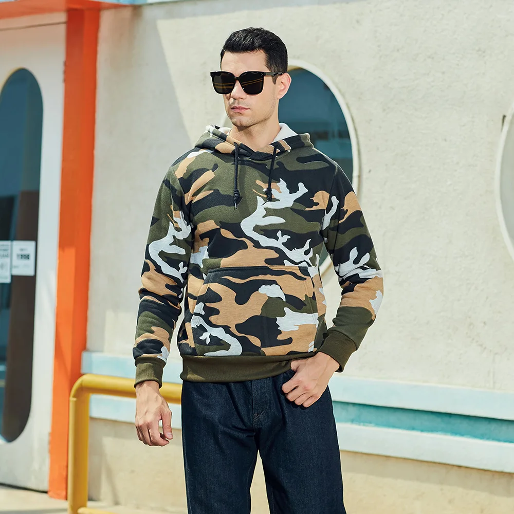 

Mens Camo Hooded Sweatshirt Soft Warm Pullover Athletic Hoodies