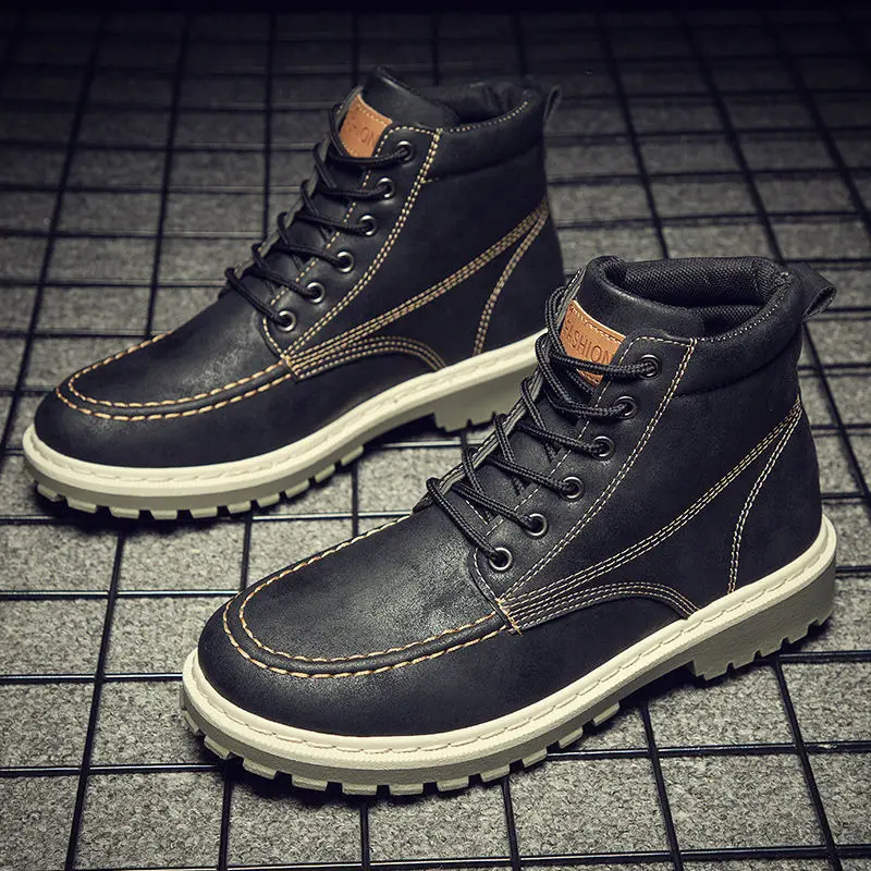 

fall Winter Genuine Leather Men's Boots Thick Fur Warm Ankle Boots Working Men Footwear Waterproof Snow Boots Plus Size 39-44