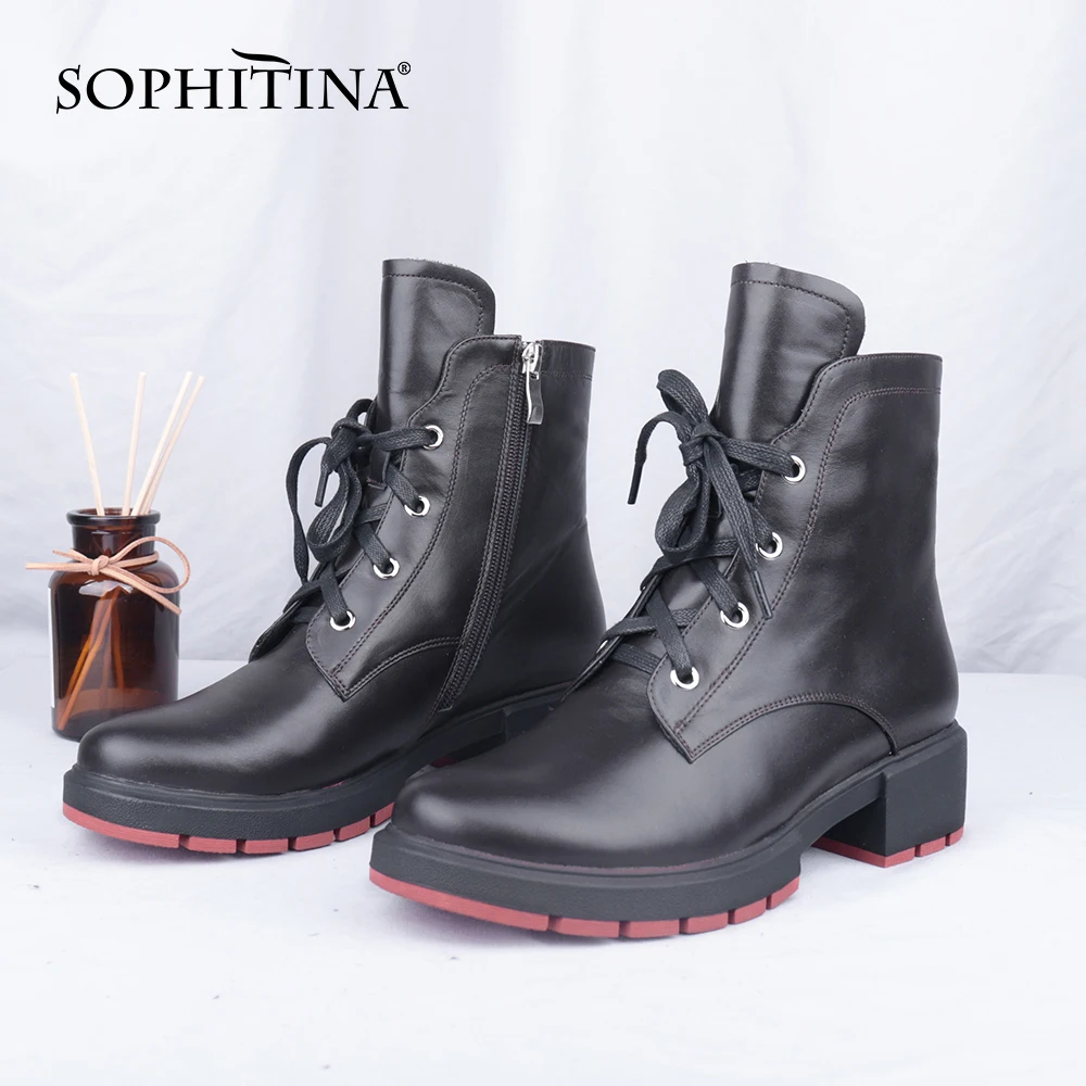 Женские ботильоны на молнии SOPHITINA натуральная кожа шнуровке квадратный каблук