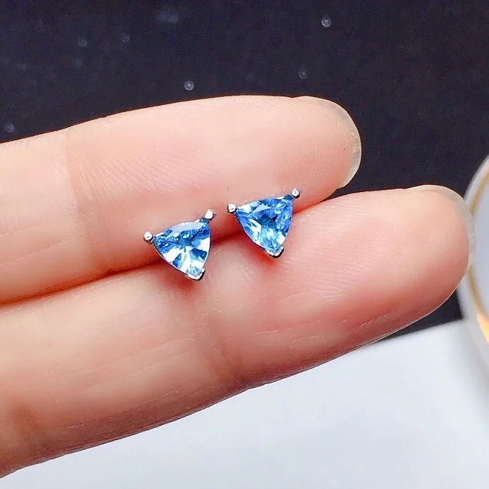

925 Silver Triangle Gemstone Earrings 5mm Natural Topaz Stud Earrings for Daily Wear Sterling Silver Topaz Earrings