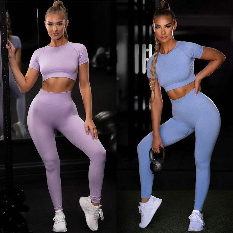 

Women Seamless Yoga Sets Gym Clothing Short Crop Top High Waist Leggings Summer Women's tracksuit Workout Set Outfit Sport Suits