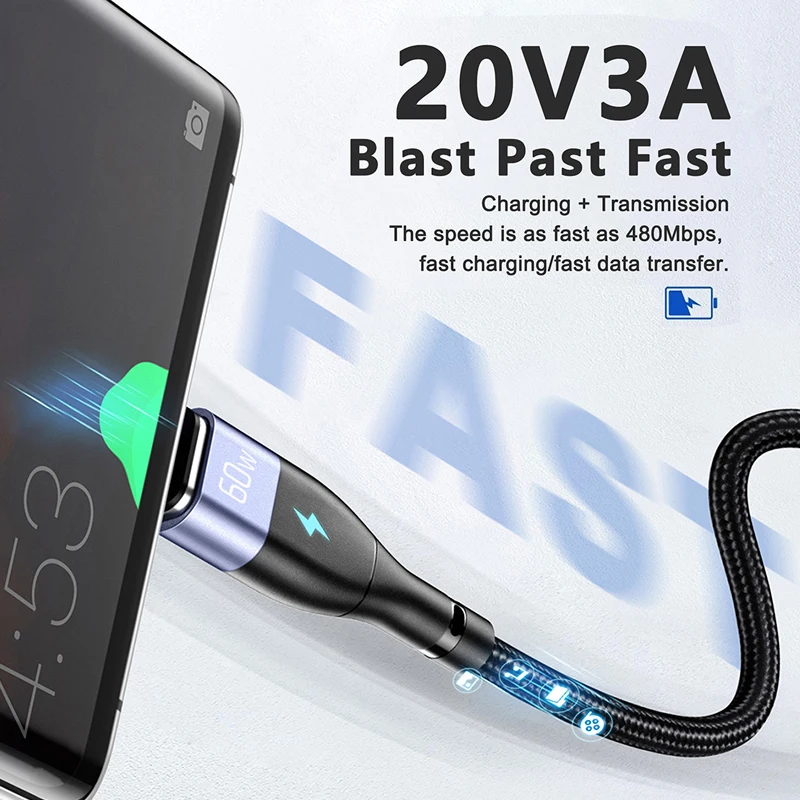 Elough Кабель 60 Вт USB C к Type PD Магнитный кабель Quick Charge 4.0 Lighting Wire Cord для iPhone X Xiaomi Realme POCO