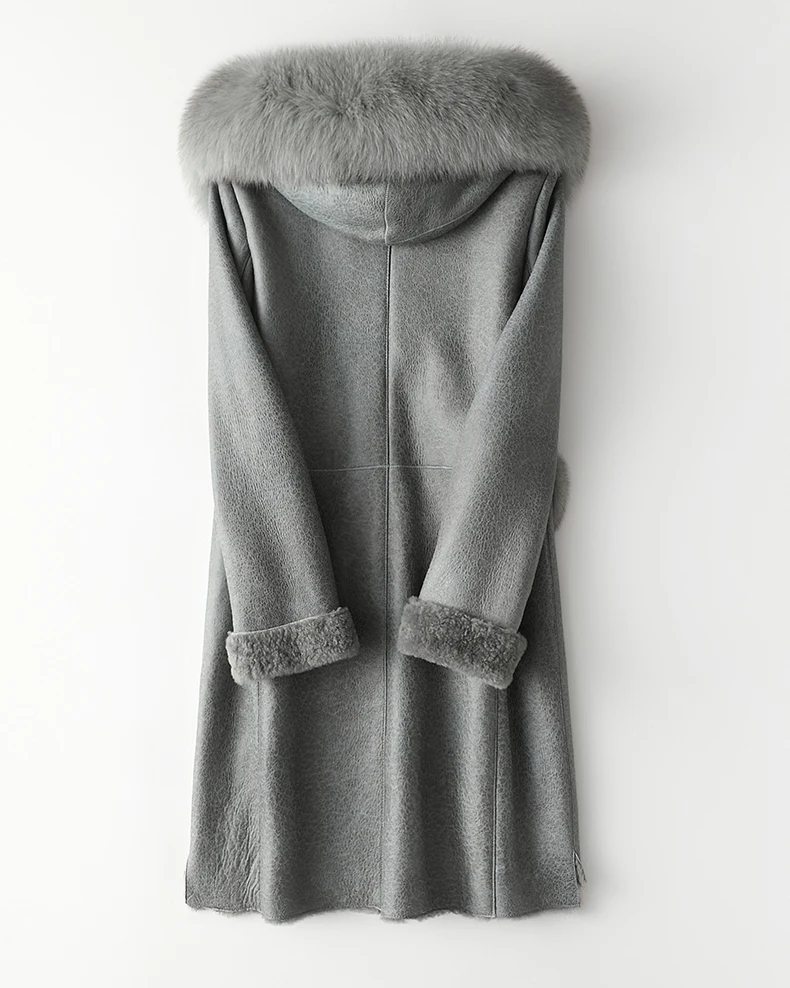 New Arrival Real Sheepskin Lady Coat With Fox Fur Collar With Long Sleeve Zipper Elegent Style Thick Warm Fur