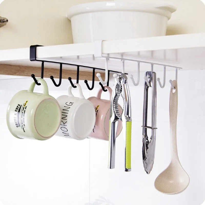 

Six hook kitchen iron art no trace no nail hook ambry received hanging rack multi-functional wardrobe row hook finishing rack