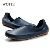 wotte loafers men leather casual shoes spring flats slip on breathable moccasins punching drive shoes outdoor large size 47