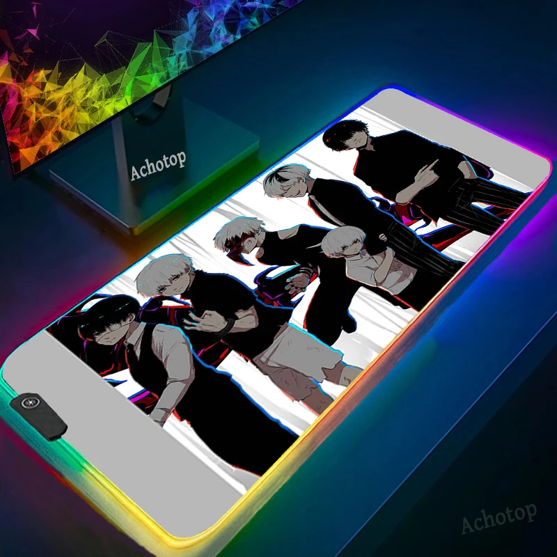 

Tokyo ghoul Anime Mouse Pad XXL USB Color Lighting Locking-Edge Thickened Control Gamer LED Keyboard Desks RGB MousePad Note pad