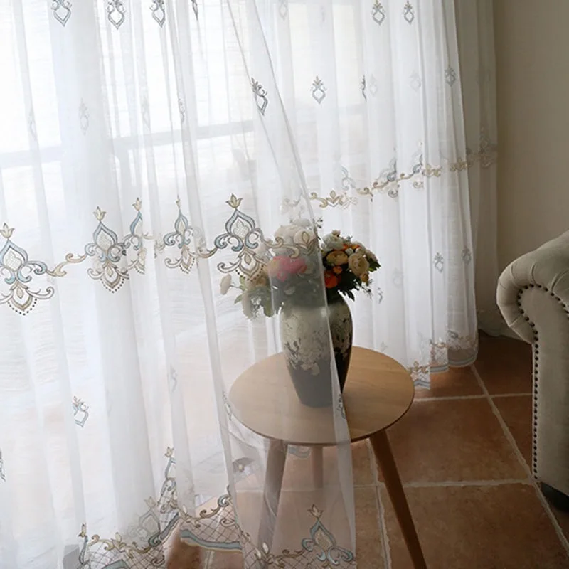 

European Style Curtain Yarn, Small Fresh White Yarn Curtain, Semi Blackout Curtain, Embroidery Yarn Partition Curtain
