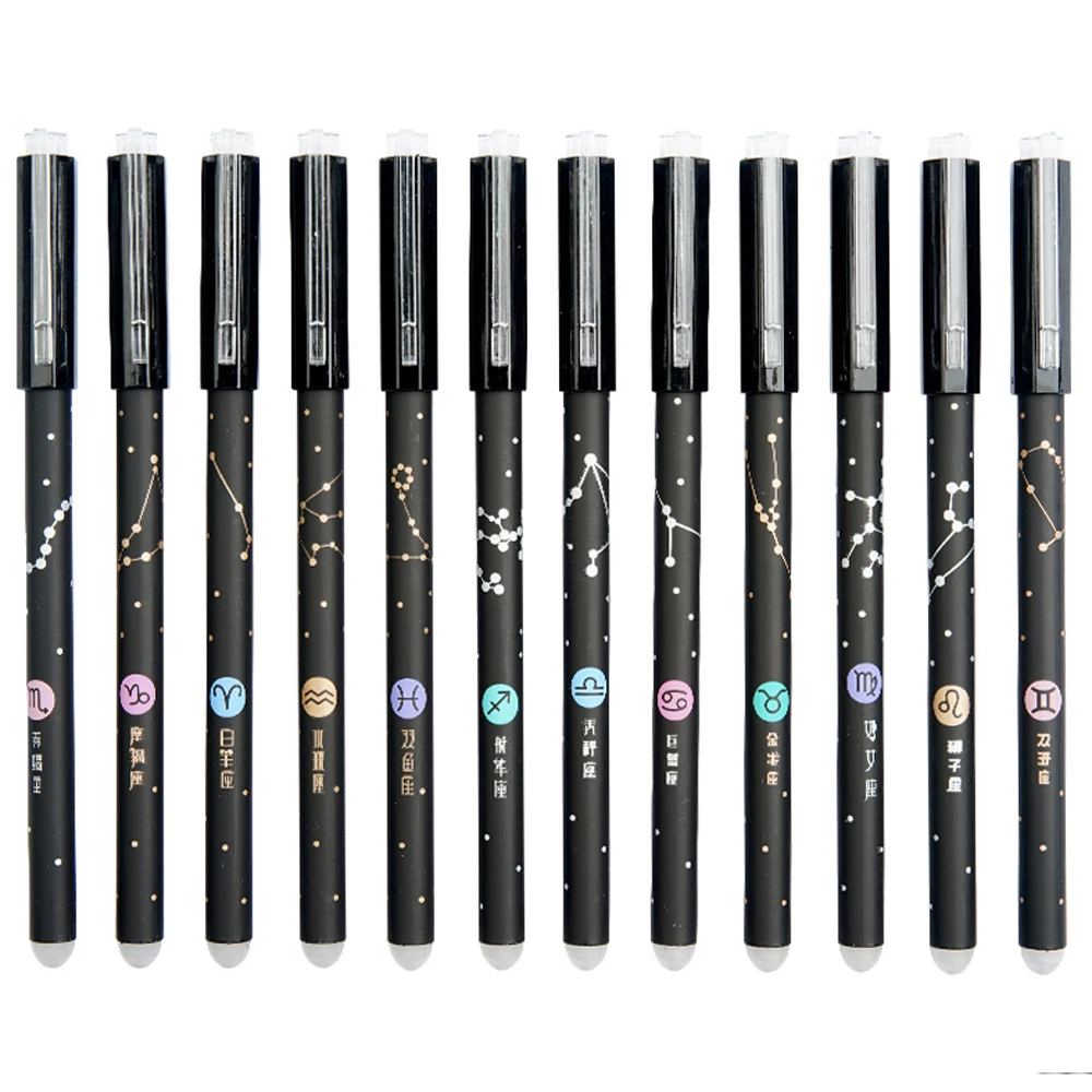 

12Pcs Cute Erasable Pen 0.5mm Washable Handle Magical Eraser Gel Pen Blue Black Ink Erasable Refills Rod Kids School Stationery