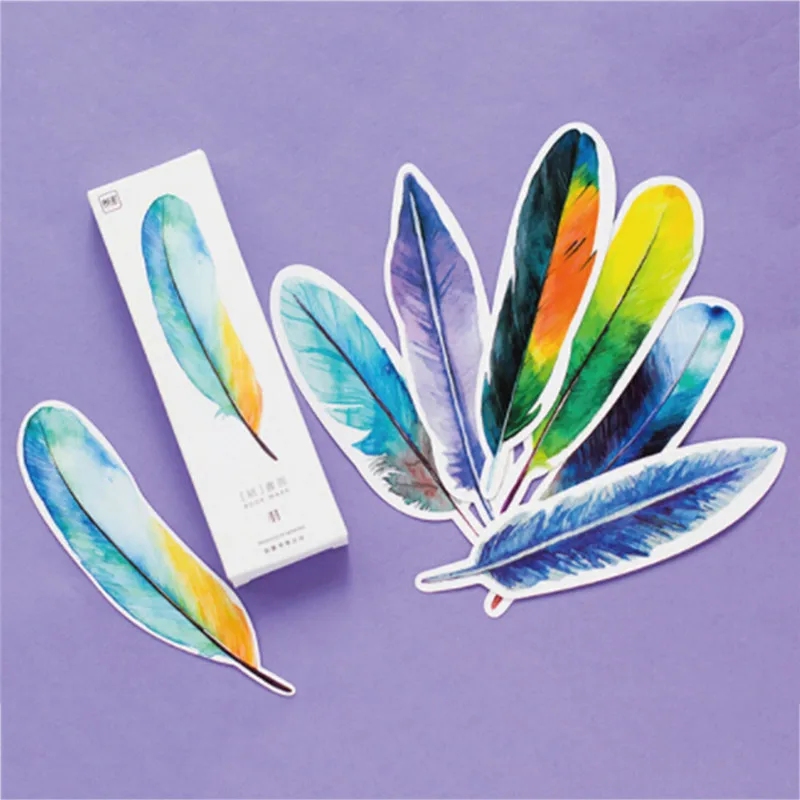 

30 Pcs/box Beautiful Feathers Gift Bookmarks Marker Stationery Gift Realistic Kawaii Cartoon Bookmarks Office School Supplies