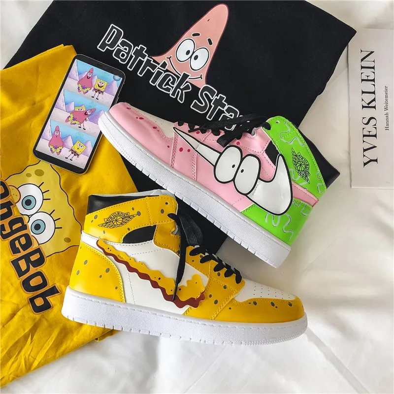 

2021 Fashion Cute Men's Anime Sneakers High Top Couples Skateboard Shoes Outdoor Breathable Cartoon Vulcanized Shoes Men Flats