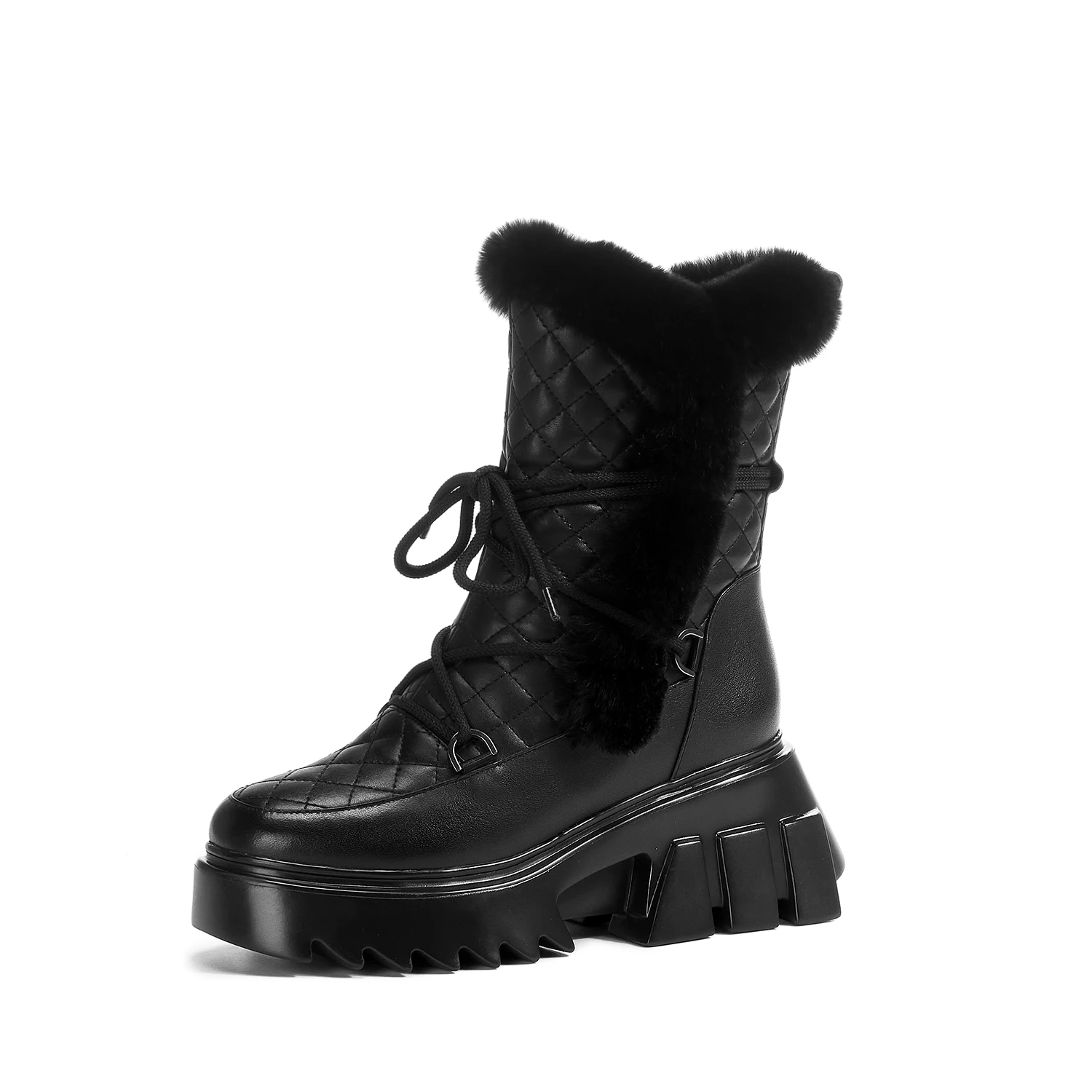 

Winter New British Style Sponge Cake Bottom Rabbit Fur Snow Boots Women's Boots Leather Short Tube Thick Bottom Knight Boots