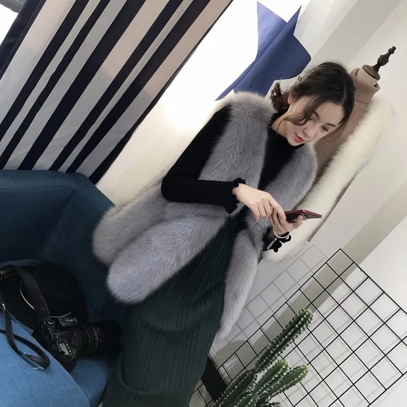 Осенне-зимний жилет из искусственного лисьего меха модные женские жилеты