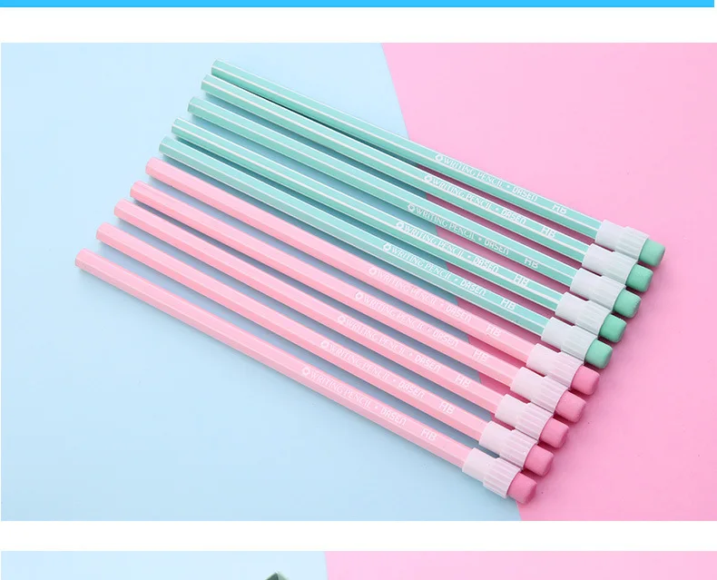 

100pcs HB hexagonal pole wood pencils student writing drawing pencil with eraser school office cute stationery prize for kids