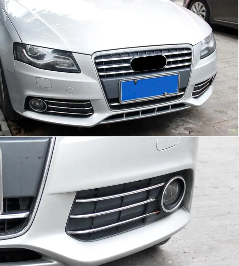 Накладка на переднюю решетку бампера из нержавеющей стали для Audi A4 2009-12 стайлинга автомобилей противотуманная фара рамка Декоративные наклейки