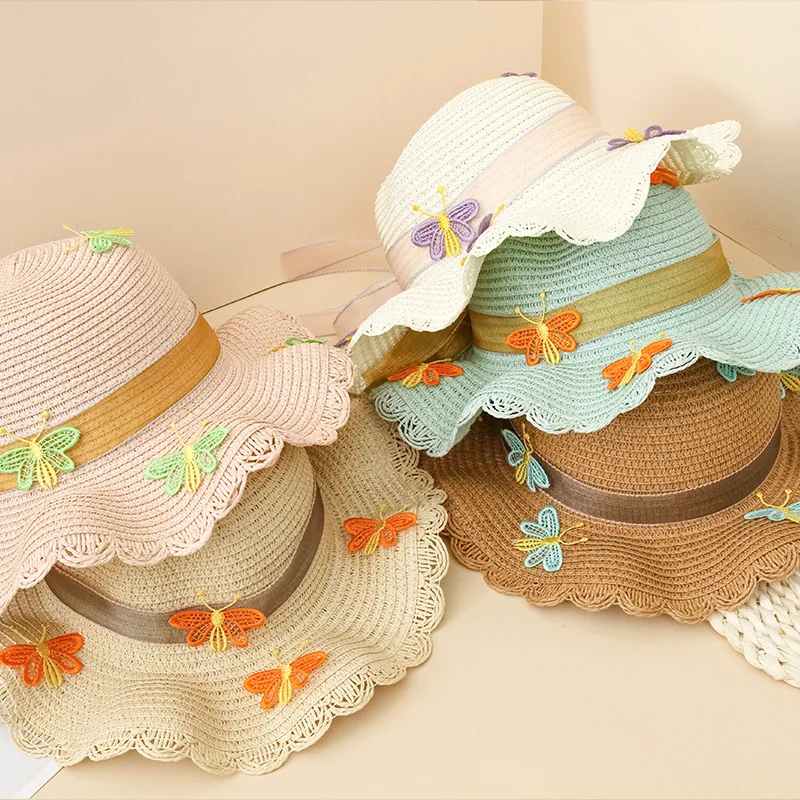 

Baby Girl Sun Hat Children Straw Hat Summer Sunscreen Cute Princess Girls Handmade Beach Hats Female Fisherman Cap Kids Beanies