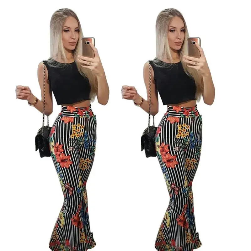 Женский летний комплект из 2 предметов Свободный Топ в полоску с широкими брюками