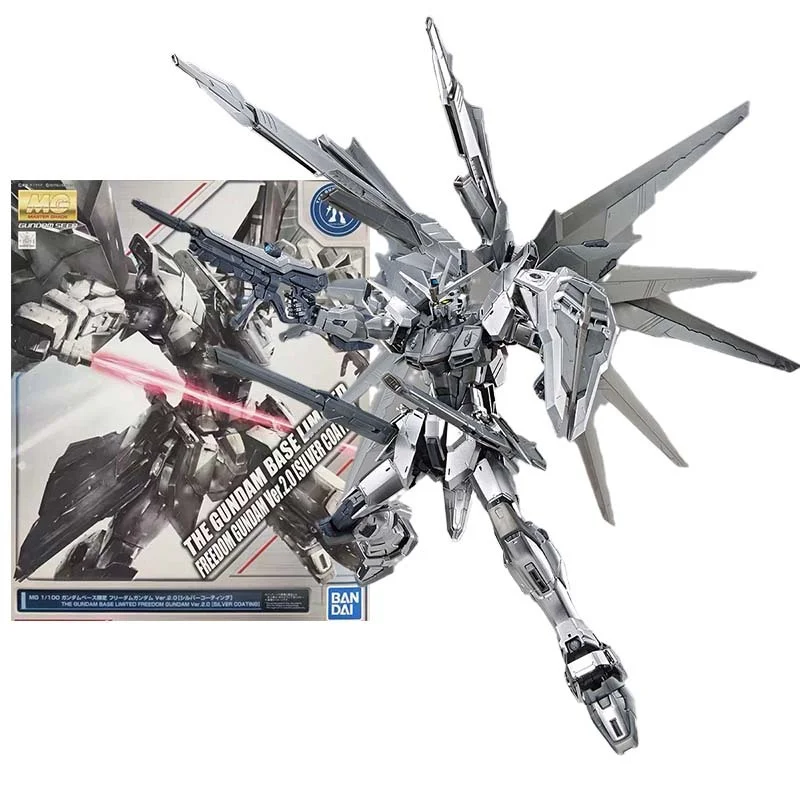 

Bandai Gundam Model Kit Anime Figure MG 1/100 Freedom Ver.2 Sulver Coation Genuine Gunpla Anime Action Figure Toys for Children