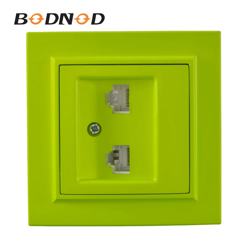 Телефонная розетка желто зеленого цвета RJ45 + евро настенные данные с гнездом для