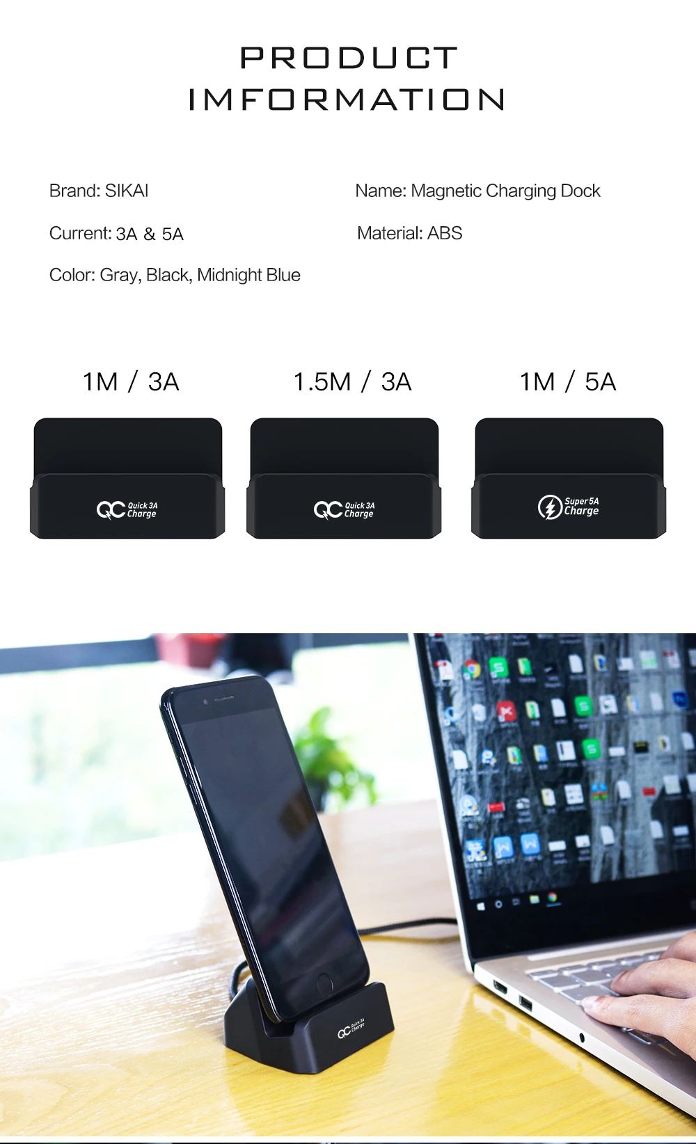 SIKAI 3 в 1 USB C Android IOS Магнитная зарядная док-станция USB кабель для iPhone X samsung huawei 3A Магнитная подставка для быстрой зарядки