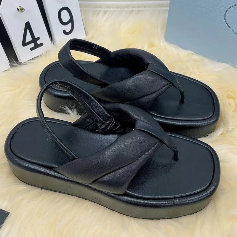 

Prowow Thick Bottom Sandal Flip Flops Genuine Leather Female Chunky Shoes Back Strap Summer Beach Shoes Luxury Brand Designer