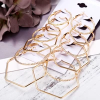 fashion hyperbolic hoop earrings set for women gold silver color small big polygon circle earring female trendy jewelry gift