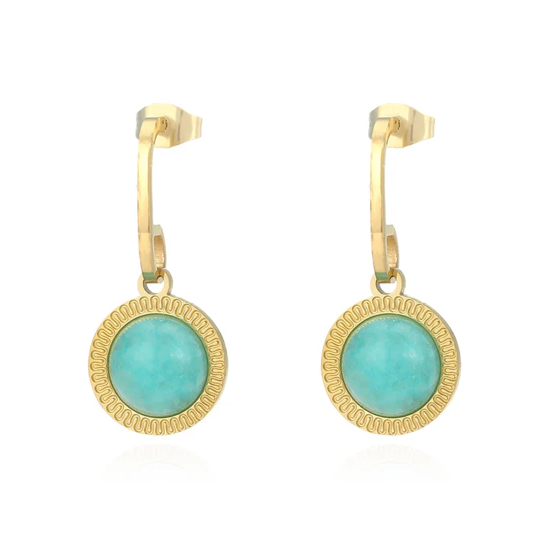 

Gold Color Dangle Earrings For Women Stainless Steel Circle Drop Earrings With Turquoise Boho Style Earcuff Fashion Jewelry Gift