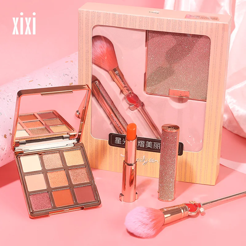 Brilliant Starlight Beautiful Makeup Gift Box Matte Eyeshadow Change color Lipstick Loose Powder Brush 3 in 1 Natural Cosmetics | Красота и