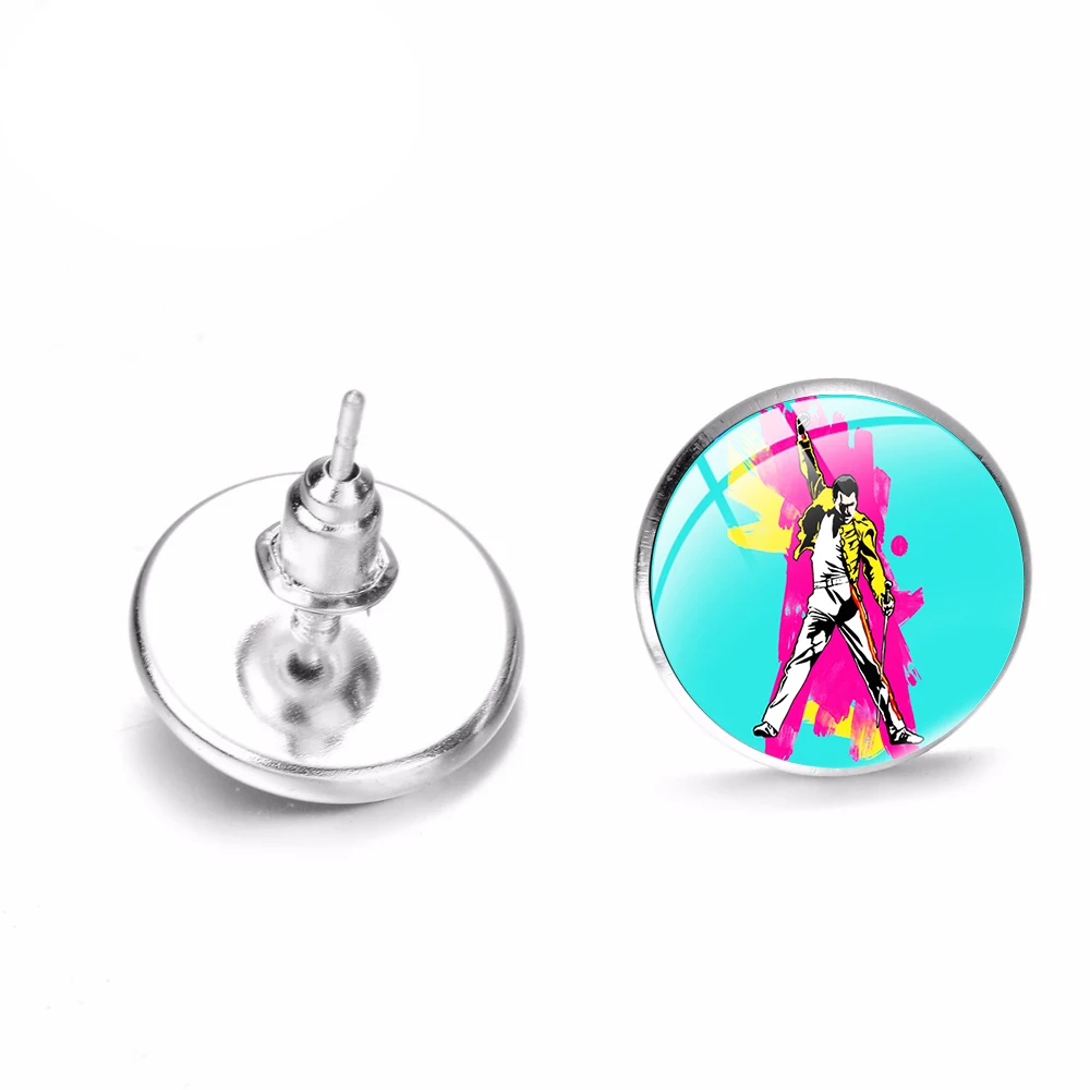 Freddie Mercury Cool Punk Earrings Popular Band Lead Singer Art Photo Glass Cabochon Delicate Stud for Fans Gift | Украшения и