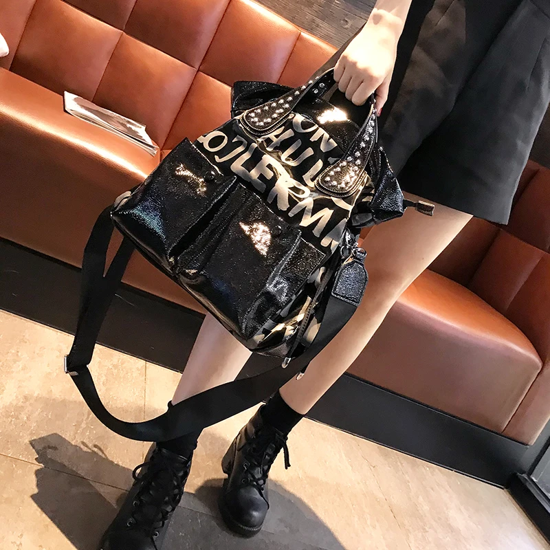 

Tote Real Leather Black Handbags Women Crossbody Shoulder Bag Rivet Large Satchels Luxury Brand