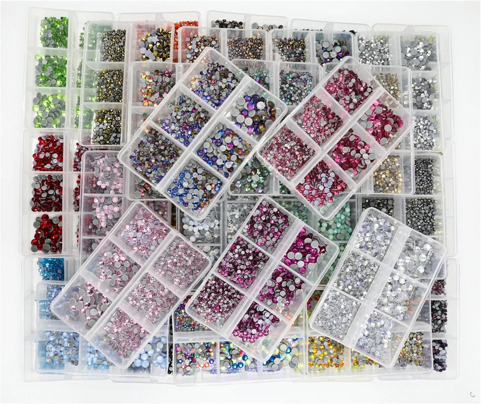 1200 шт. разных размеров, стеклянные стразы горячей фиксации, набор Плоских 3D Стразы для дизайна ногтей для DIY украшения для одежды