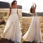 Кружевное пляжное платье с аппликацией для невесты, новинка, свадебное платье на бретелях-спагетти, 2021, шифоновое свадебное платье с открытой спиной, платья невесты в стиле бохо