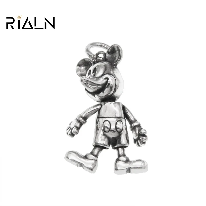 

RIALN 925 Sterling Silver Animal Pendant Female Cartoon Limbs Movable Retro Pendant Men's Necklace Accessories
