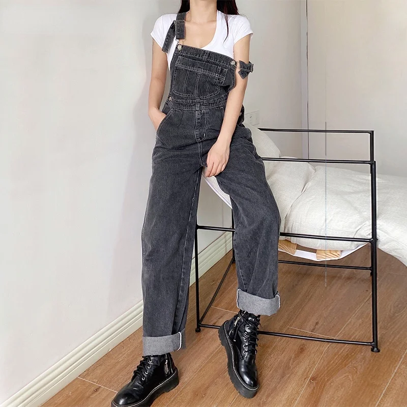 

Korea Overalls Female Elegant Woman Denim Jumpsuits 2021 Fashion Women Aesthetic Jeans Loose Jumpsuit Jumpsuit Women