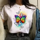 Женская футболка с принтом бабочки, летняя футболка с графическим принтом, футболка в стиле Харадзюку, женская футболка с круглым вырезом и коротким рукавом