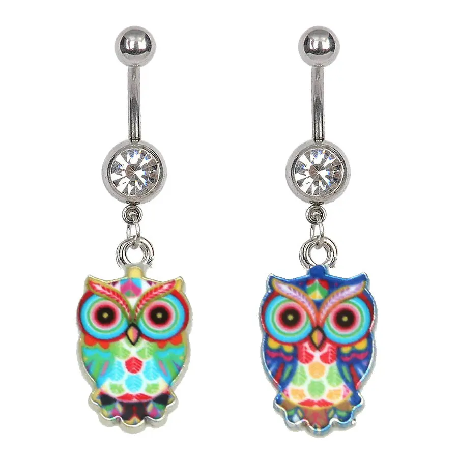 

10pcs/Lot Cute Owl Inlay Belly Rings for Woman Gift Piercing Ombligo Beach Jewelry