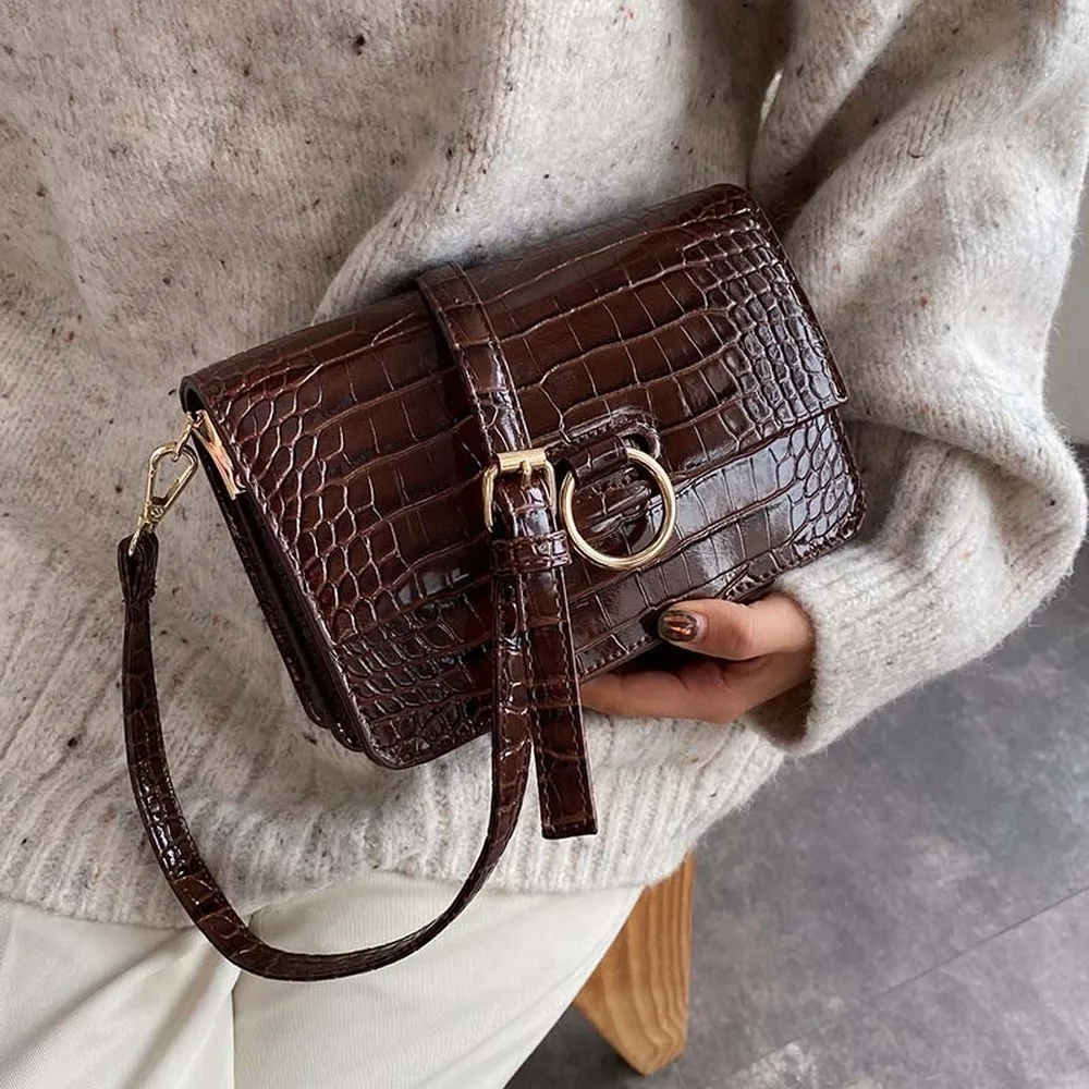 Женская наплечная сумка мессенджер из искусственной кожи с каменным узором мини