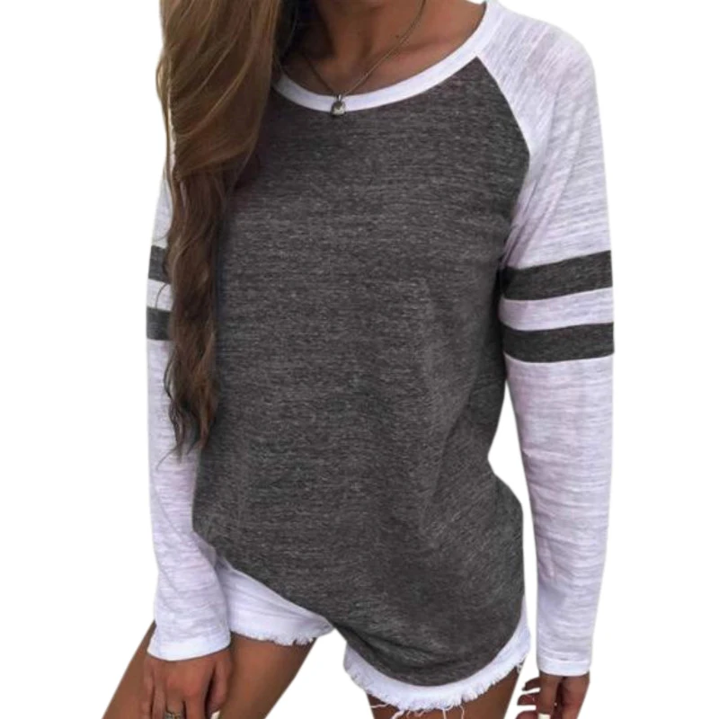 Весенние женские O комплекты футболка с длинными рукавами и круглым вырезом для