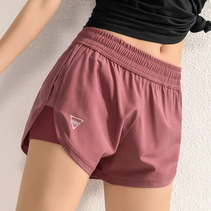 

Fake Piece Sports Shorts Women's Running Yoga Shorts with Zipper Pocket Loose Anti-glare Aerobics Workout Shorts Women 07MH261