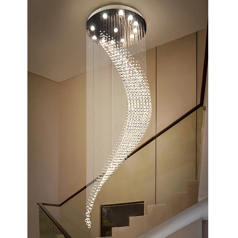 売却 現代階段クリスタルシャンデリア高級スパイラルデザインホール照明器具リビングダイニングルームサスペンションワイヤークリスタルランプ