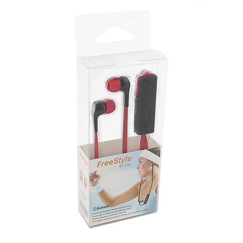 

Wireless Bluetooth Stereo Earphone Headset Wireless In-Ear Earbuds Red Neckband Sport Headphone + Mic