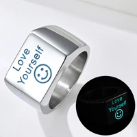 love oneself smiley face lol titanium steel glow party blue ring dark romantic rings for single man women band hip hop jewelry