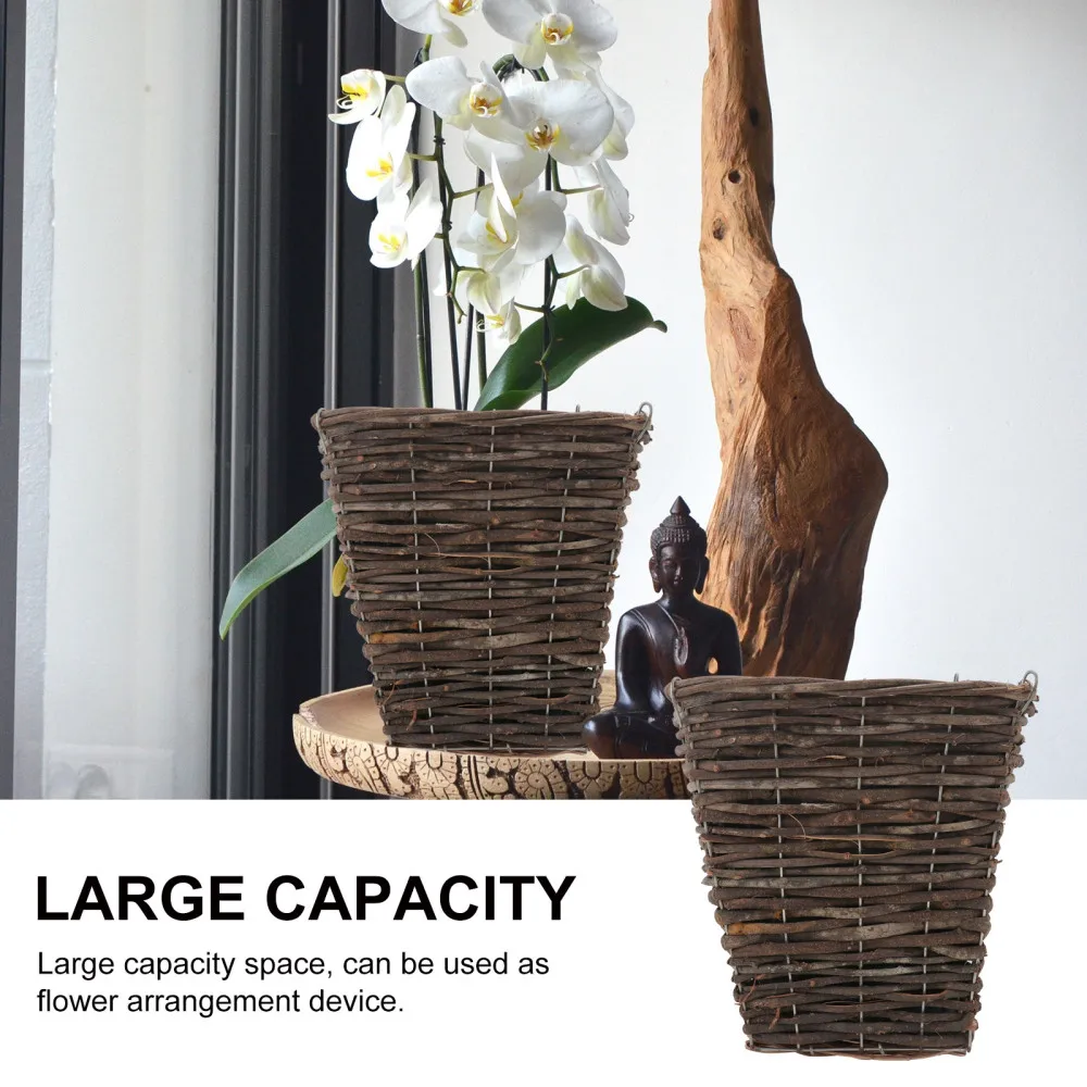 

1pc Rattan Woven Flower Basket Decorative Flowepot Green Plants Container
