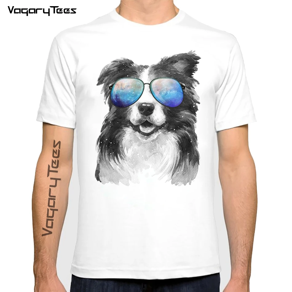 

Ретро винтажный Border Collie Galaxy Universe хипстер забавная овчарка Смешные уличные солнцезащитные очки подарок любимой собаки незаменимая футболка