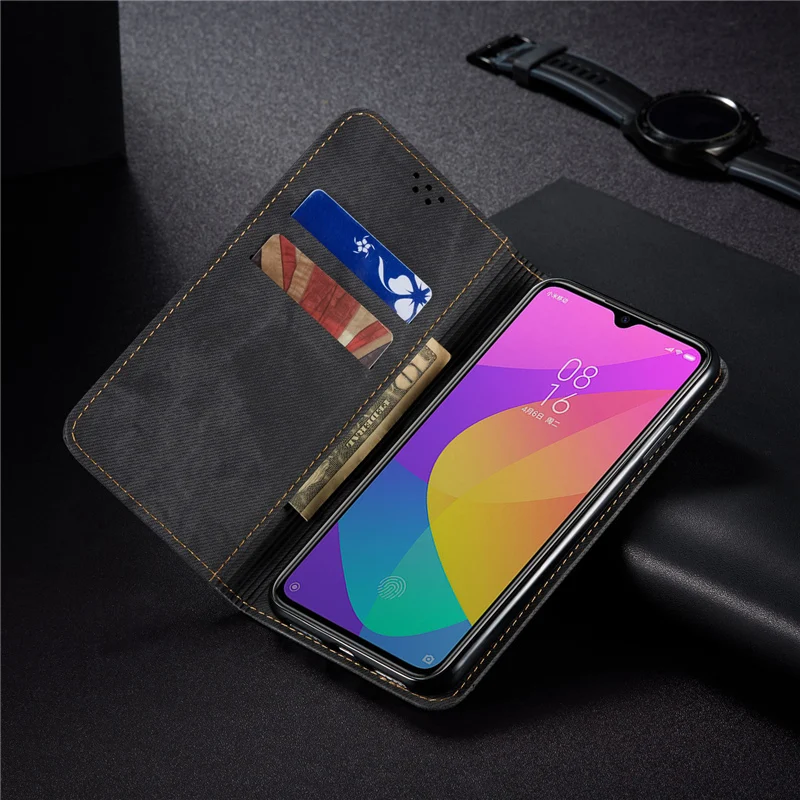 Ретро флип-чехол для Xiaomi Mi CC9 чехол из джинсовой ткани с подставкой и бумажником