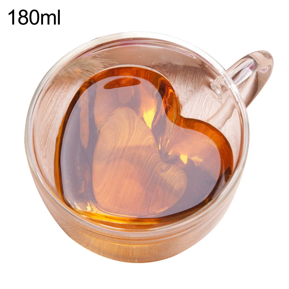 180/240ml Double Wall Love Heart Handle Coffee Tea Heat Cold Resistant harmless High Borosilicate Glass Insulation Cup Drinkware | Дом и сад