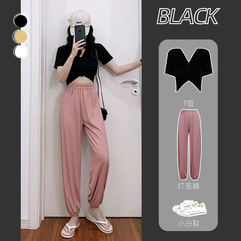 

Спортивные женские брюки из ледяного шелка, Новинка лета 2021, свободные модные тонкие повседневные весенне-осенние сказочные редисовые