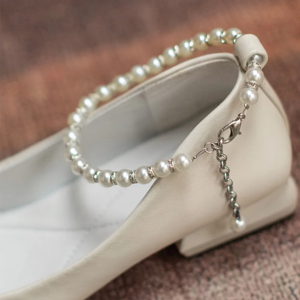 

Women's genuine leather ankle beading buckle square pointed toe slip-on flats single shoes high quality soft comfortable shoes